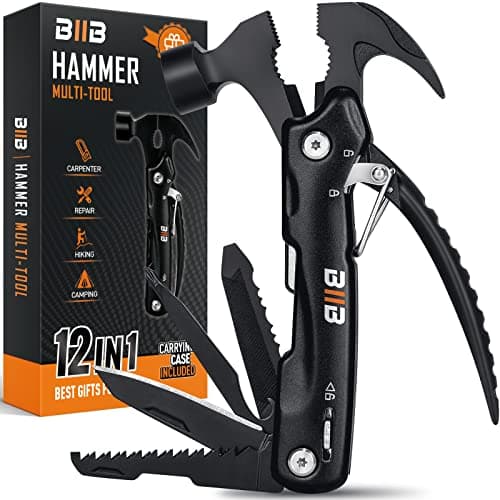 BIIB Gifts for Men, 12 in 1 Hammer Multitool, Anniversary Birthday Gifts for Men, Fathers Day Mens Gifts for Dad Husband, Dad Gifts for Mens Who Have Everything, Camping Essentials Survival Gear Tool - Image 1