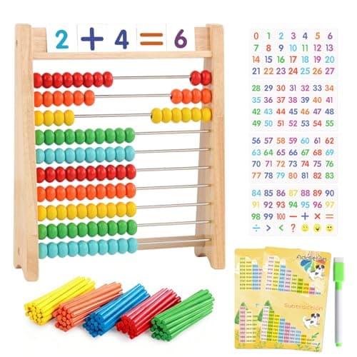 Wooden Abacus for Kids Math Games for Kids 5-7 Abacus Counters Homeschool Counting Toys for 3-5 6-8 Boys Girls Gifts Math Manipulatives Educational Learning Toys for 4 Year Old with Number Cards 1-100 - Image 1