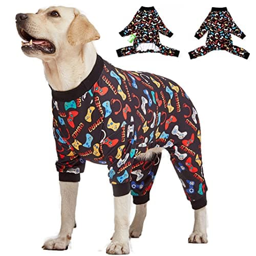 LovinPet Large Dog Pajamas, Game Console Print,UV Protection, Wound Care/Post Surgery Dog Clothes, Pet Anxiety Relief, Lightweight Stretchy Pitbull Pullover Shirt, Onesies for Dogs, Pet PJ's,L - Image 1
