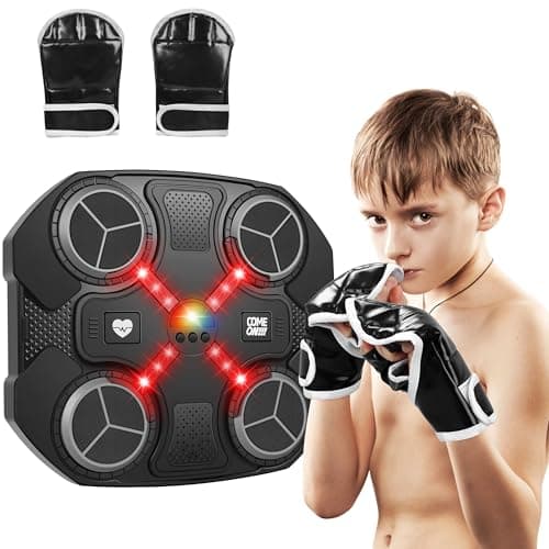 Music Boxing Machine Sport Toys for Kids,Wall Mounted Bluetooth Smart Punching Target,Training Pad Toy with Boxing Glove,Ideas Toys for Boys Girls Kids 3 4 5 6 7 8 9 10 11 12+ Years Old (Black) - Image 1