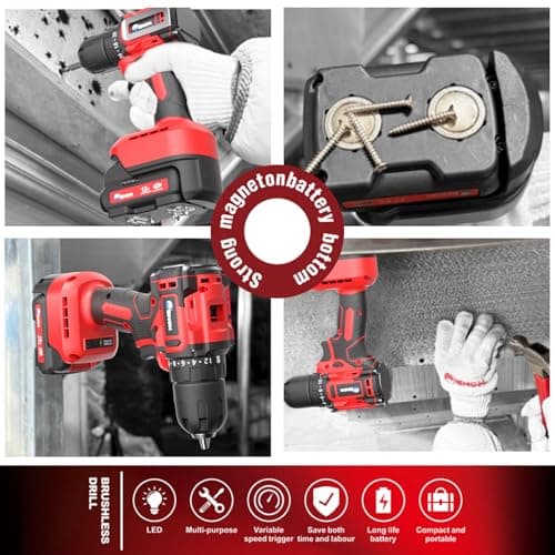 Brushless Cordless Drill Set,12V Power Drill Set with Battery and Charger, Electric Driver/Drill Bits, 3/8'' Keyless Chuck,20+1 Torque Setting, 300 inch-lbs, with LED Electric Drill Set - Thumbnail 2