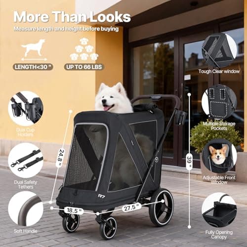 Beberoad Dog Stroller for 2 Dogs, Pet Stroller for Multiple Pets, R7 All-Terrain ER Tires with Shock Absorption, Full Panoramic Mesh Windows, One-Second Fold, Detachable & Washable Waterproof Fiber - Thumbnail 5