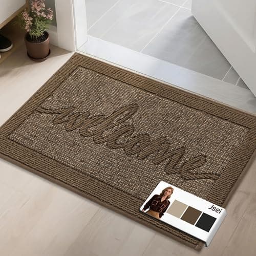 JSEI Door Mat 20"x 32",Absorbent Dirt Welcome Mat,Non-Slip Entryway Rugs Washable Indoor Entrance Mats,Low Profile Floor Mat for Entryway and Front Back Door,Brown - Image 1