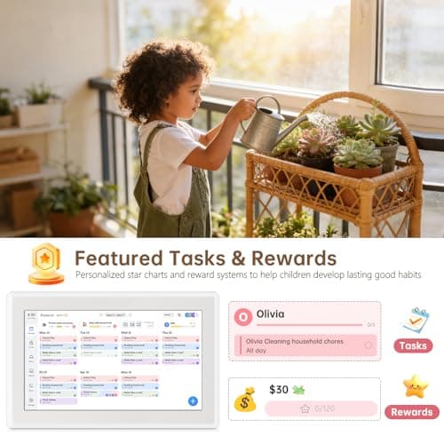 Yemsd 15.6" Digital Calendar, Smart Wall-Mounted HD Touchscreen Electronic Family Calendar, Chore Chart & Meal Planner, Built-in Digital Photo Frame with Desk Calendar Base, Wall & Desk Mount, White - Thumbnail 4