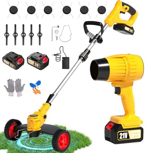 20V Cordless Weed Wacker and Leaf Blower Combo Kit with 2 Batteries, Electric String Trimmers with 11 Pcs Blades for Makita Battery, Grass Trimmer Lawn Mower Eater Brush Cutter Yard Garden Tool Yellow - Image 1