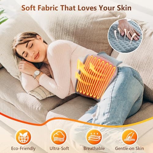 Heating Pad for Back Pain Relief, Upgraded (12"x24"+26'') Extra Large Heating Pad for Period Cramps with 4 Timers Auto Shut Off & 6 Heat Levels, Electric Heating Pad for Lower Back Neck Shoulder, Gray - Thumbnail 5