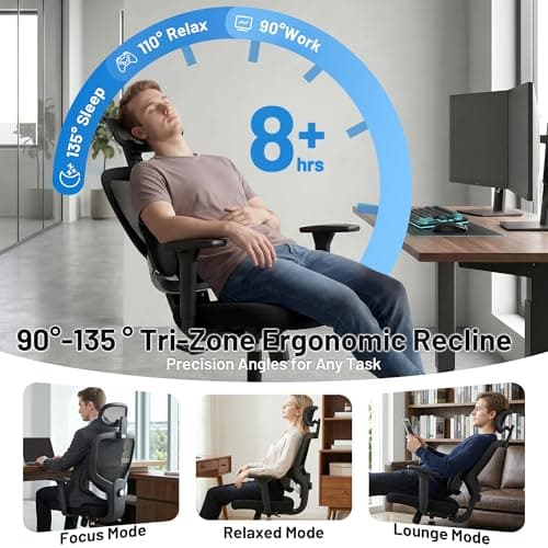 Hayelf Ergonomic Office Desk Chair, High Back Breathable Mesh Computer Chair, 3D Lumbar Support, 2D Headrest & 3D Armrests, 300lbs Heavy Duty Task Chair for Home Office Work Gaming, Black - Thumbnail 6