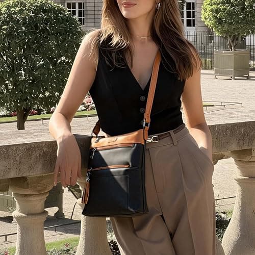 Kiss Sea Crossbody Purses for Women Trendy Crossbody Bags for Women Multi Pocket Cross Body Purse Black Brown - Thumbnail 2