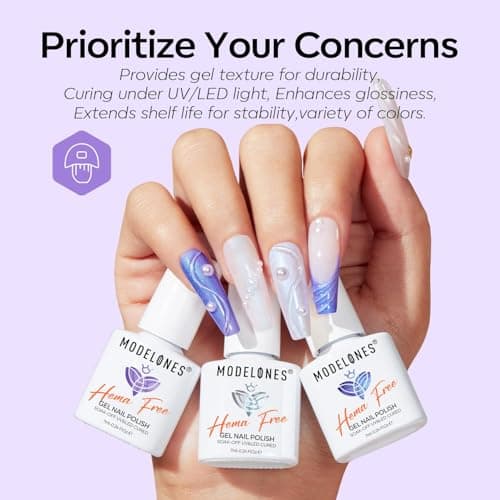 modelones Gel Nail Polish Set, 6 Colors White Blue Shimmer Violet Mermaid Hema Free Purple Glitter Periwinkle Nails Soak Off Led Nail Gel Polish for Women Girl DIY Spring Nail Art Gift - Thumbnail 6