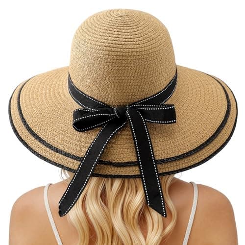 Beach Sun Hats for Women - Wide Brim Beach Hat for Women Foldable Packable Roll up Cap Straw Hat UPF 50+ UV - Image 1