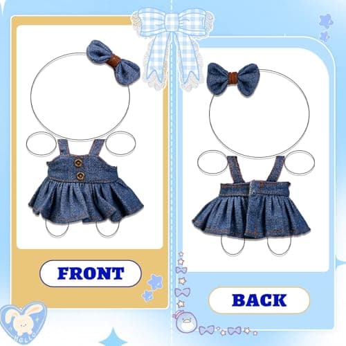 2PCS Doll Clothes Set Denim Overalls Skirt and Striped Shirt Outfit for 15 16 17cm 4 Inch Blind Box Dolls - Thumbnail 4