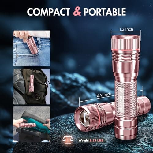WdtPro Rechargeable Flashlights High Lumens, 1 Pack 10H Long Lasting Super Bright EDC Flashlights, LED Mini Tactical Flash Lights for Camping Emergency, Drop & Water Resistant Pink(Battery Included) - Thumbnail 5