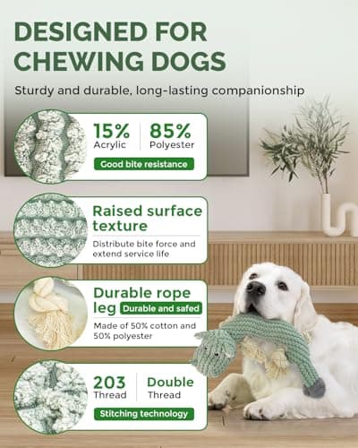 FoxFocus Squeaky Dog Toys for Medium Dogs - Durable Dog Toys for Aggressive Chewers to Keep Them Busy - Interactive Plush Chew Toy with Squeaker for Training Reward & Gift - Green - Thumbnail 2