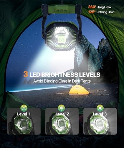 Battery Powered Fan -Lash Fans with Led Lantern, Portable Rechargeable, Battery Operated for Mobile Phone, Hook 4 Speed Quiet Personal for Desk Fan, Travel, Fishing, Power Outage, Hurricane-Green - Thumbnail 2