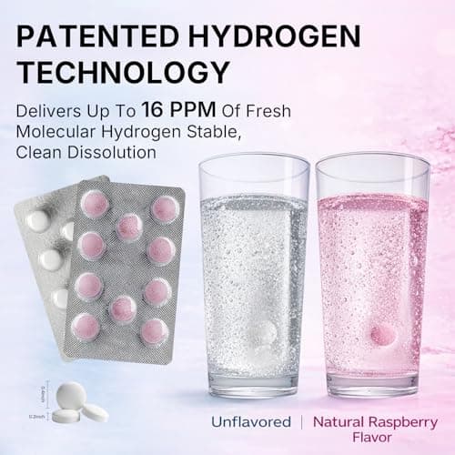 Molecular Hydrogen (H2) Tablets with 120mg Magnesium – 16 PPM Hydrogen Water Tablets Drinking for Water, Advanced Hydrogen Technology, Antioxidant Support, Natural Raspberry & Unflavored, 60 Tablets - Thumbnail 3