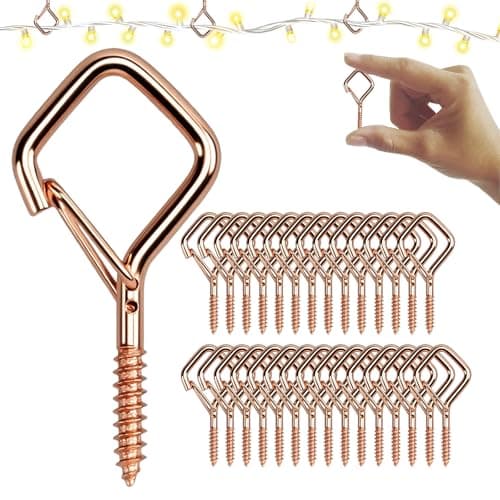 BJUTYEU Screw Hooks 1.65 Inch, Small Metal Ceiling Hooks for Outdoor String Lights, Wind Chimes, Lanterns, and Hanging Decorations Indoor and Outdoor (Rose Gold, 30 Pcs) - Image 1