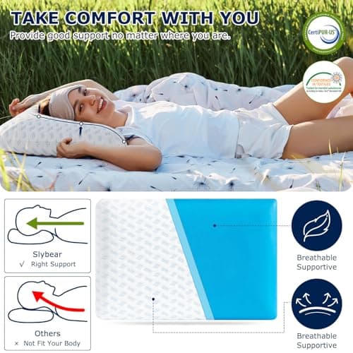 Slybear Ultra Thin Pillows 2-Pack 2.75" Cooling Memory Foam Pillows for Stomach Sleeping, Gel Infused Slim Pillow for All Sleepers,Travel Pillow Bed Pillow with Washable Cover, Standard Size Set of 2 - Thumbnail 2