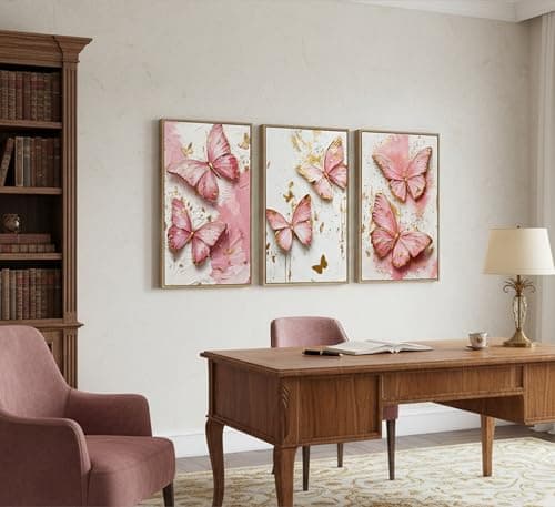 RAQXZHSW 3Pcs Pink Gold Butterfly Canvas Wall Art 12x16Inch - Thumbnail 3