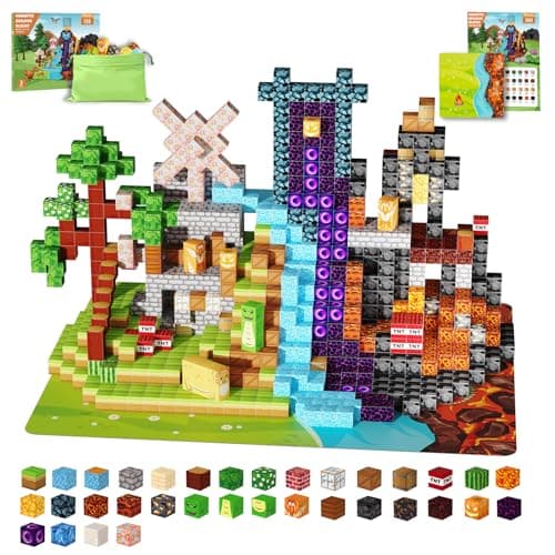 Belveora Magnetic Building Blocks - 154 PCS Large 1 Inch Magnet Cubes, STEM Construction Set for Kids Ages 3 4 5 6 7 8 9 10, Sensory Montessori Toys for Boys & Girls Easter/Birthday Gifts (with Mat)