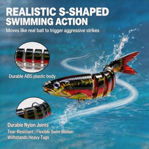 Multi Jointed Swimbait Hard Lure, 5.1in Slow Sinking Fishing Lures with Lifelike Swimming Action, Realistic Bass Fishing Lures for Freshwater, Topwater Lure with Gravity Transfer System for Bass - Thumbnail 3