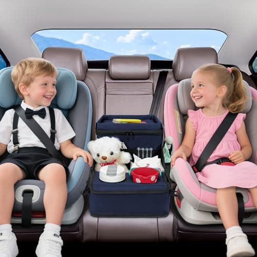 Car Seat Organizer, Backseat Car Organizer with Cup Holder Tray and Storages for Kids and Adults, Portable Travel Cooler for Car for Front or Back Seat Passenger Organizer Ccompartment (Navy Blue) - Thumbnail 2