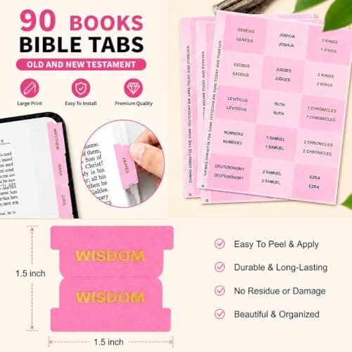 JIAANNING Pink Bible Tabs for Women, 90 Pcs Laminated Gold Foil Large Print Index Tabs, Easy Navigation Tabs for Bible Study & Journaling, Feminine Style - Thumbnail 2