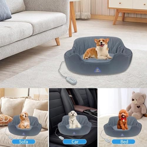 JOJOPEPE Self-Heating Pet Bed with Adjustable Heat & Reversible Design - 3 Temperature Settings, Removable Washable Cover, Waterproof & Non-Slip Base for Dogs and Cats, Grey - Thumbnail 6