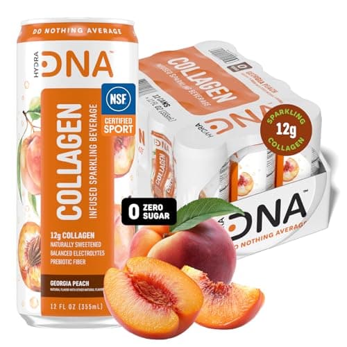 HYDRADNA- Sparkling Liquid Collagen Protein Water Drink Balanced Nutrients for Wellness - Sugar-Free - Keto-Friendly - No Gluten (12 Pack) Georgia Peach - Image 1