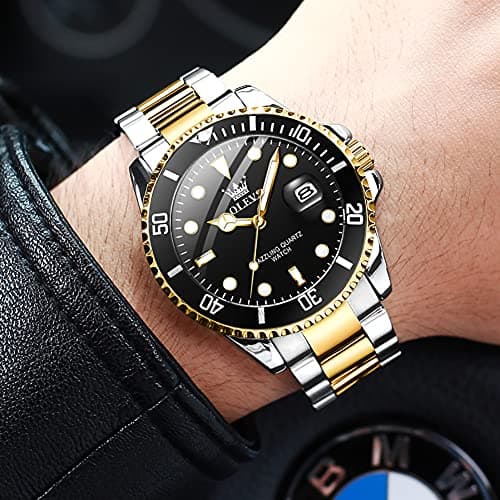 OLEVS Watch for Men with Day Easy to Read Dial, Gold Mens Stainless Steel Waterproof Luminous Analog Quartz Classic Watchesreloj para Mujer Rotatable Bezel Dial Gift - Thumbnail 2