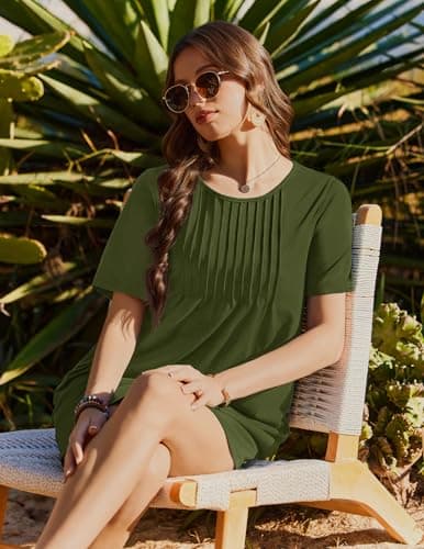 Ekouaer Swimsuit Coverup for Women 2026 Short Sleeve Bathing Suit Cover Ups Beach Summer T-Shirt Dresses with Pockets Army Green XL - Thumbnail 5