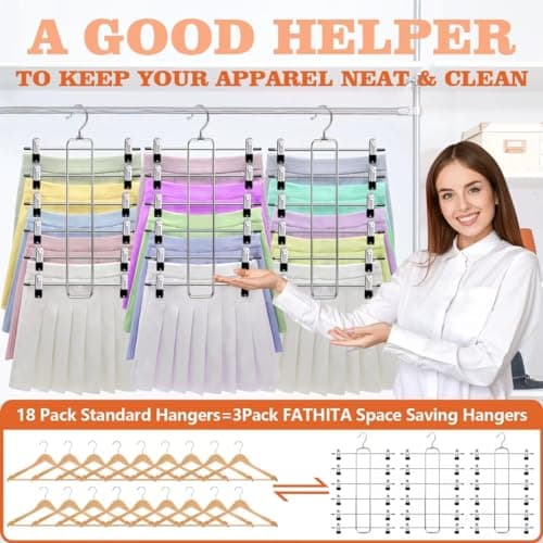 3 Pack Pants-Hangers-Space-Saving,6 Tier Skirt-Hangers with Clips for Closet-Organizers-and-Storage,Foldable Dorm-Room-Essentials-for-College-Students-Girls,Closet Organizer System Jean Yoga Hanger - Thumbnail 4