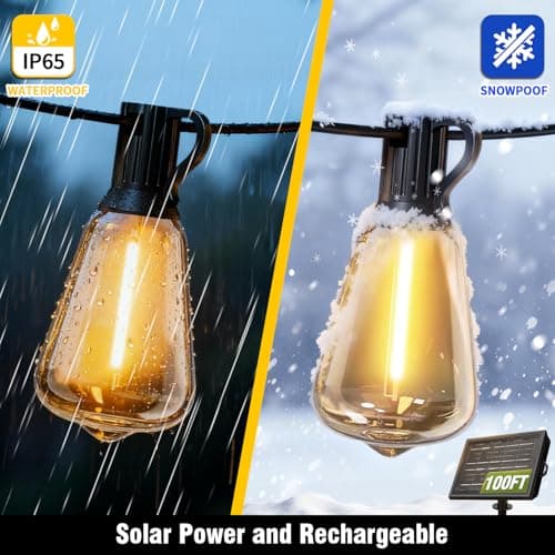 Skoiuc 100FT Solar String Lights Outdoor Waterproof with Remote & Timer, LED Shatterproof ST38 Bulbs, USB & Solar Powered Patio Lights for Backyard, Porch, Garden, Wedding, Christmas Decor - Thumbnail 3