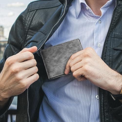 Gostwo Slim Rfid Wallet for Men Minimalist Leather ID Window Front Pocket Bifold Wallet Bussiness Card Holder Gift for Men - Thumbnail 6