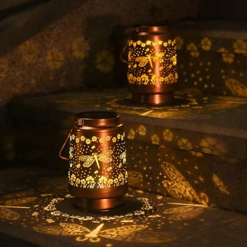 2Pack Solar Lights Dragonfly Solar Lanterns Outdoor Waterproof - Garden Decor Birthday Gifts for Women Mom Grandma Hanging Decoration Outside for Yard, Patio, Backyard, Porch - Image 1
