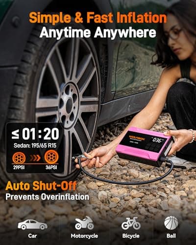 WOLFBOX 2000A Jump Starter with Air Compressor, 37Wh Car Battery Booster Jumper Starter Portable(up to 5L Gas Engine), 12V Jump Box Pack with 150PSI Tire Inflator, Jumper Cables, LED Light — Hot Pink - Thumbnail 5