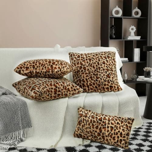 PRRPRR Cheetah/Leopard Throw Pillow Covers, Home Decor Lumbar Cushion Cover for Bedroom Living Room Couch Bed, 12" W × 20" L, Hidden Zipper,Set of 2 - Thumbnail 2