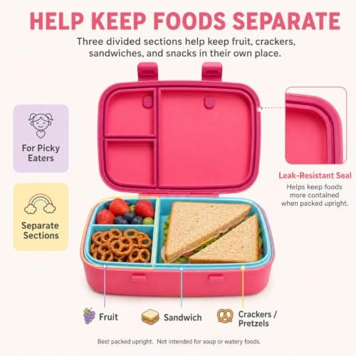 MISS BIG Bento Lunch Box for Kids, Pink Unicorn, 3 Compartments, 800ml - Thumbnail 6