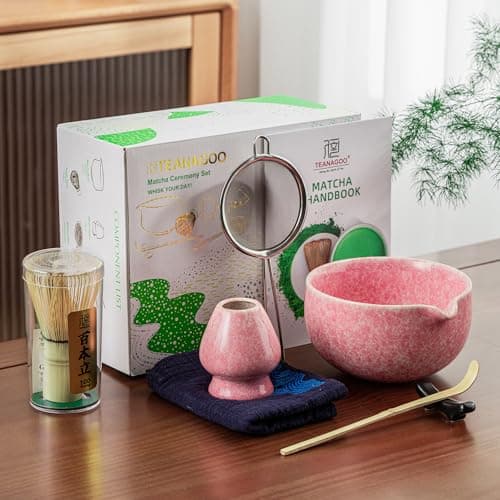 TEANAGOO Matcha Whisk Set,7 Pcs Matcha Set Pink,Ceremony Matcha Kit,Matcha Tea Set for Making Latte,Ceramic Bowl(chawan) whith Spout and Whisk,Gift for Matcha Lovers - Thumbnail 6