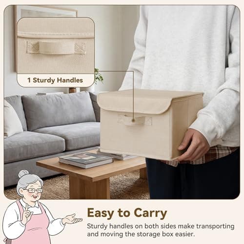 GRANNY SAYS Small Storage Bins with Lids, Small Storage Boxes, Shelf Baskets for Shelf, Collapsible Storage Bins for Living Room, Bedroom, 10x8x7 Inch, Khaki, 2-Pack - Thumbnail 5