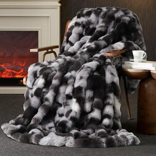 Amélie Home Faux Fur Throw Blanket, Ultra Soft Fuzzy Plush Bubble Blanket for Couch, Bed & Living Room, 60"x80", Tie-dye Black - Image 1
