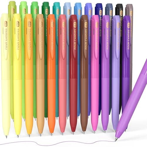 Four Candies Quick Dry Ink Colored Pens Set, 24 Colors Retractable Gel Pen, 0.7mm Fine Point Colorful Pens for Note Taking & Drawing, Colored Gel Pens with Comfort Grip for Office, School & Home - Image 1