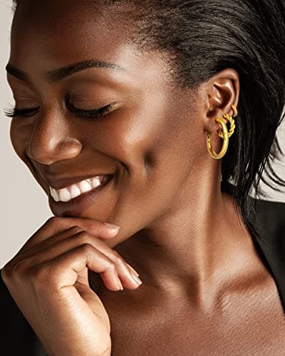 Adoyi Gold Hoop Earrings Set for Women Girls Trendy 18K Plated Gold Hoops Small Chunky Earrings Twisted Huggie Ear ring Pack Lightweight 9 Pairs Jewelry Set for Valentines Mother's Day Birthday Gifts - Thumbnail 3