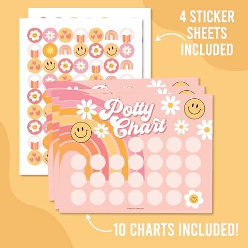 Hadley Designs Potty Training Chart for Toddlers Girls -10 Sticker Potty Chart for Toddlers Girls, 8.5x11" Potty Training Sticker Charts for Toilet Success, Retro Toddler Reward Chart for Kids - Thumbnail 4