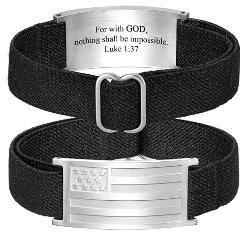 GLEZZA Luke 1 37 Bracelets for Boy Men American Flag Cross Inspirational Motivational Bracelet Bible Verse Christmas Birthday Easter Jewelry Gifts for Son Boyfriend Husband - Image 1