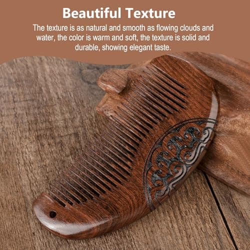 YAKUNCL Natural Sandalwood Fine Tooth Comb - Anti Static Wooden Comb for Women, Smooth Detangling Hair Comb, Portable Travel Mini Wood Combs for Curly & Straight Hair - Thumbnail 4