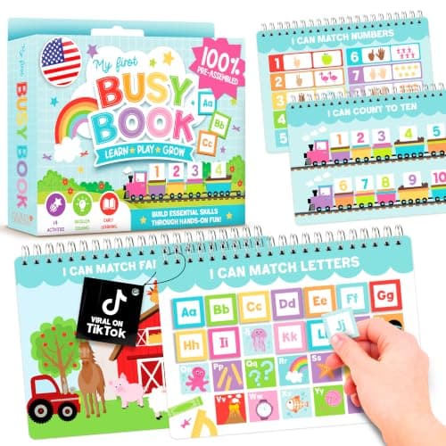 Hadley Designs My First Busy Book Screen Free Activities for Toddlers 3-5 - Toddler Busy Book Velcro 174pcs, Preschool Learning Activities, Quiet Time Travel Airplane Car Road Trip Essentials Kids 4-8