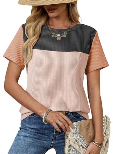 Dokotoo Womens Shirts Color Block Short Sleeve Tops for Women Cute Pullover Ladies Tees & Blouse Spring Summer Business Casual t Shirts Blouses for Women Fashion 2026 Black Medium - Image 1