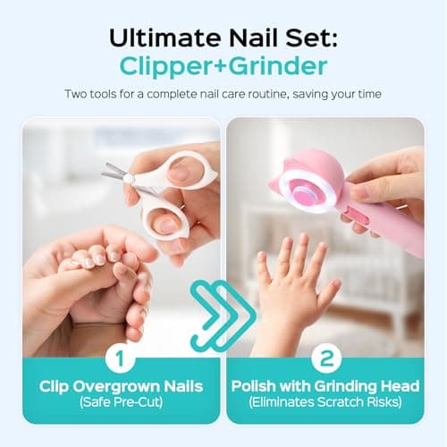 COSLUS Baby Nail File, Baby Nail Trimmer Electric, Baby Nail Clipper - Gentle, Quiet with 360° Light, Safe for Sleep Time Grinding, 16-in-1 Kit for Newborn, Infant & Toddler (C50, Strawberry Pink) - Thumbnail 4
