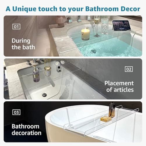 Cumeysnon Clear Acrylic Bathtub Tray Luxury Bath Tub Tray Caddy for Tub Waterproof Bathtub Shelf Organizer Bathroom Accessories Spa Relaxation Housewarming Gifts New Mom Gifts (39",Orange) - Thumbnail 2