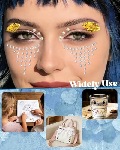 Face Glitter Gems Rave Accessories: 6 Face Body Glitter Gel & 4 Self Adhesive Gem Stickers 1440PCS, Sparkly Rhinestone Stickers Hair Jewels Kit Girls Women Party Makeup Accessories (Water Droplets) - Thumbnail 6